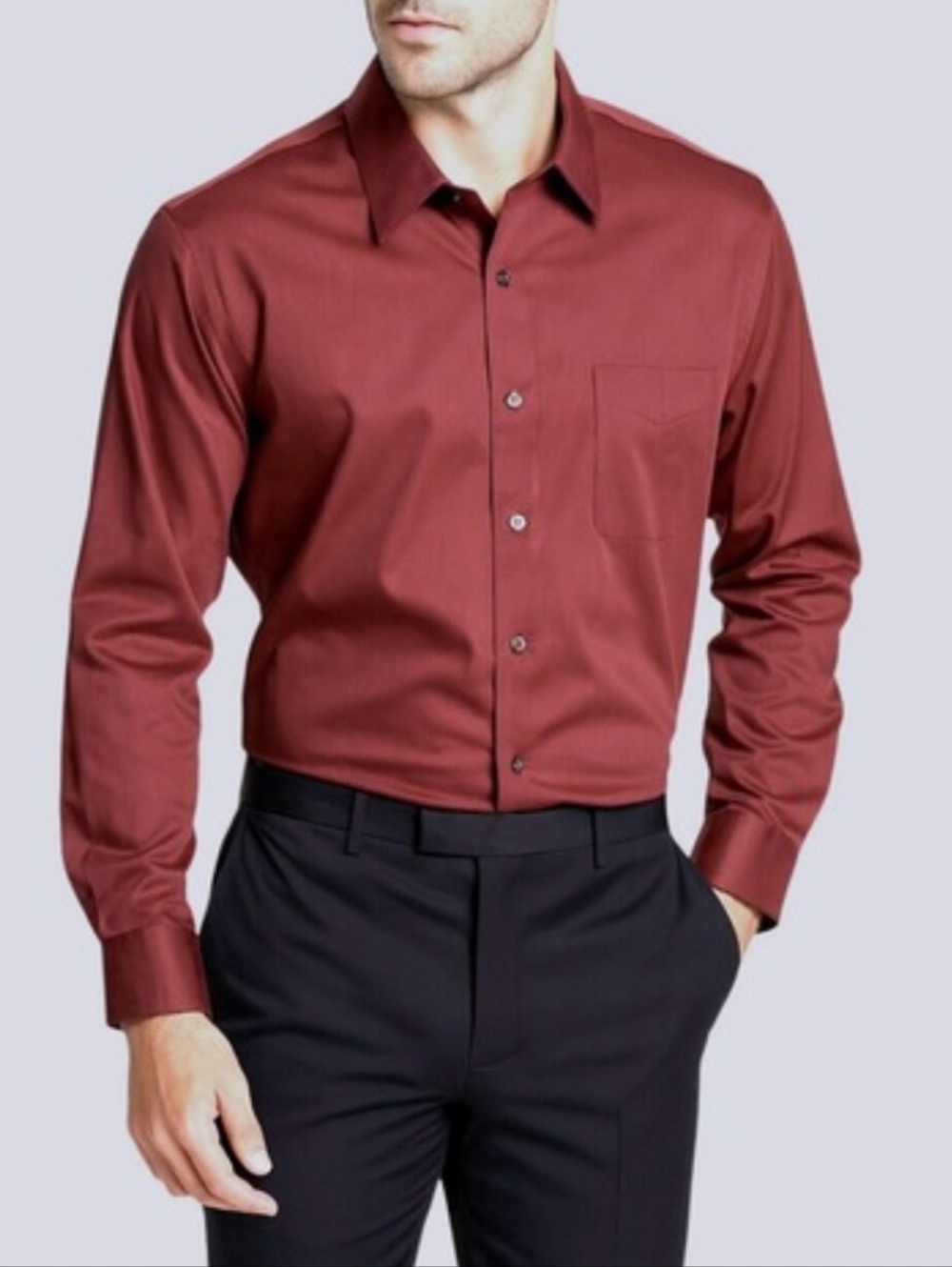 Geoffrey Beene Sateen Dress Shirt Burnt Orange Wine